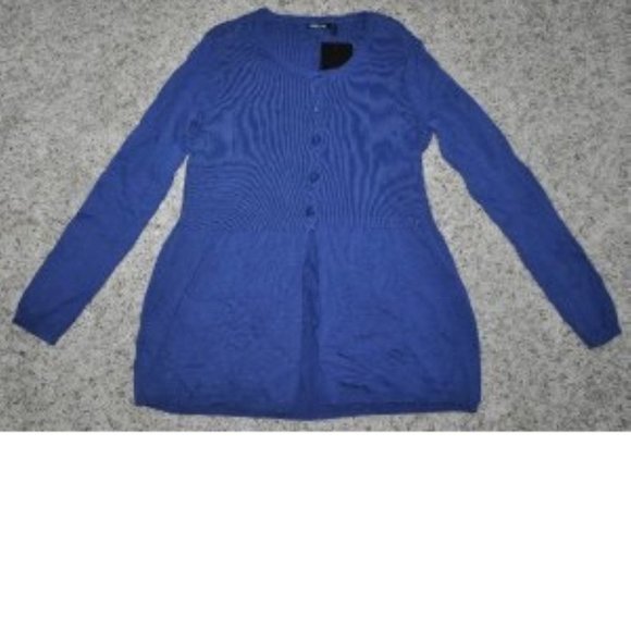 Womens Cardigan Sweater Blue Small Long Sleeve Ribbed Shirred Crew Daisy Fuentes - Picture 1 of 4